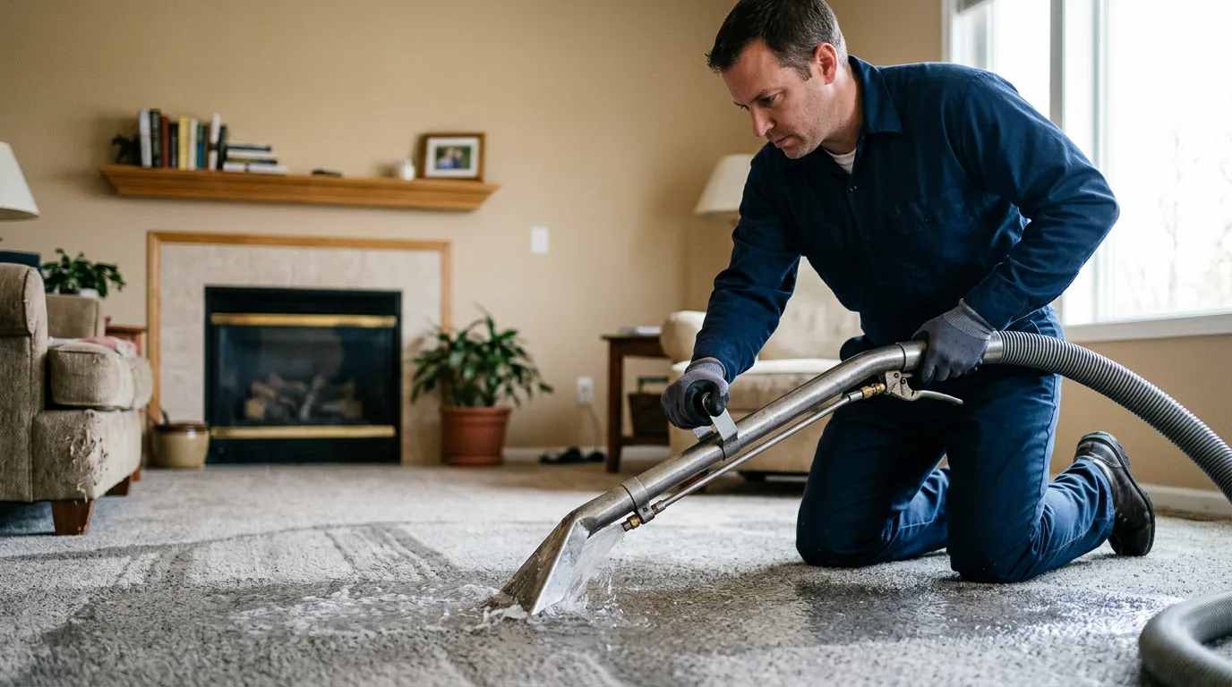 Water damage restoration technician working near Lancaster, NY